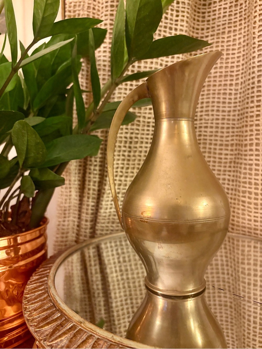 Vintage Brass Decorative Pitcher Vase